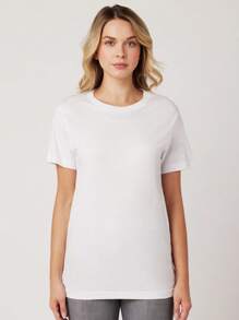 Camiseta básica para dama de cuello redondo con manga corta BLANCA unicolor. - Blanco - Ver 2