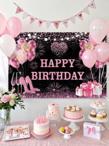 1Pc Rose Gold Birthday Polyester Backdrop,Happy Birthday Background Cloth,150*100cm Polyester Backdrop Cloth, Birthday Decor,Birthday Party Background Decoration,1St Birthday Party Supplies,Birthday Home Decor,Wall Decor, Photography Background Prop Decoration