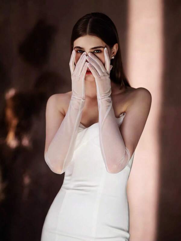 1 Pair Elegant Bride Ivory White Simple Mesh Gloves, Wedding Dress, Formal Party, Wedding Photography Gloves, Stylish Bridal Wedding Dress Essential Accessory