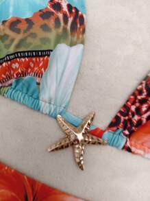 Set de 2 piezas de traje de baño con diseños de estampado de leopardo, flor y estrella de mar decorativo personalizado. Color elegido al azar. Incluye relleno extraíble. Adecuado para vestidos de verano, ropa de verano, festivales, faldas, outfits de Ibiza, trajes de baño de mujer, conjuntos de bikinis, disfraces de baño de mujer, ropa de playa, conjuntos de vacaciones, vestidos de playa, bikinis para mujeres, trajes de baño