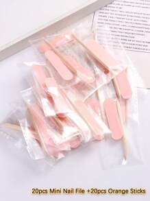 迷你指甲锉和橙木棒套装，适用于美甲贴片，20/50支迷你指甲锉套装，双面一次性指甲锉，木质角质层推棒，美甲修脚清洁工具