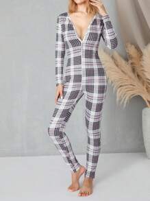 Women's Slim Playsuit, Deep V Long Sleeve Long Pants Cartoon Print Jumpsuit, One-Piece For Club, Party - Xám - Xem 5