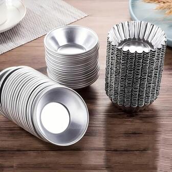 10pcs/5pcs Aluminum Non-Stick Tart, Tart, Pudding Mold, Reusable, Very Suitable For Mini Tart And Pudding, Is A Must-Have Baking Tool In The Home Kitchen