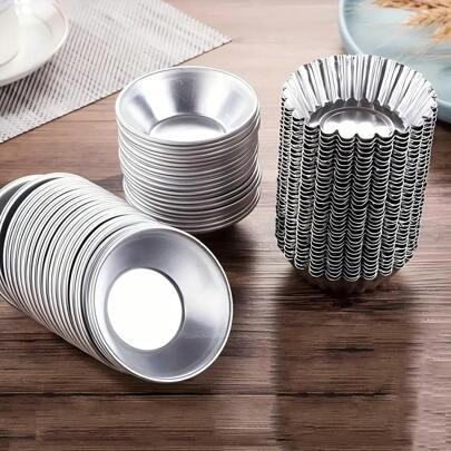 10件/5件铝制不粘蛋挞、布丁模具，可重复使用，非常适合迷你蛋挞和布丁，是家庭厨房必备的烘焙工具