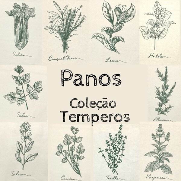 Kit 5 Panos De Prato Cru Coleção Temperos 100% Algodão