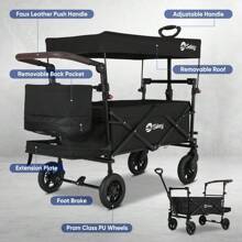 Folding Trolley With Removable CanopyIncludes Anti-Vibration Wheels220LBS (100KG)Load CapacityPush HandleBlack - Black - View 2