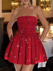 Vestido de mujer Halter sexy de malla con brillo
