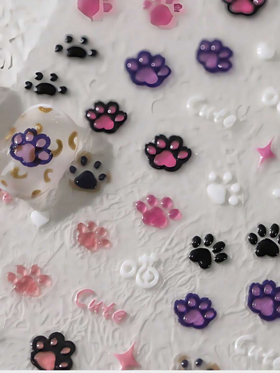 1 miếng dán móng tay hình móng mèo hồng 5D dễ thương kiểu Nhật Bản Kawaii, phụ kiện làm móng tự dính, đồ dùng làm móng DIY. - Nhiều màu - Xem 1