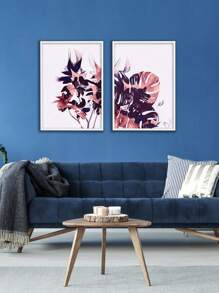 Kit 2 Quadros Decorativos Folhas Tons Roxo Costela de adão  – Ideal para Sala de Estar, Escritório, Hall de Entrada, Quarto e Ambientes Modernos – Arte Abstrata para Decoração Elegante e Sofisticada - Branco - Visão 6