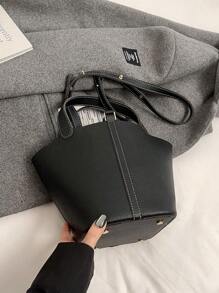 Túi xách nữ kiểu dáng vintage mới, màu trơn, đa năng, kiểu dáng thu đông, phù hợp cho đi làm, hẹn hò hàng ngày và công sở, túi xách thời trang, có thể đeo chéo. - màu đen - Xem 9