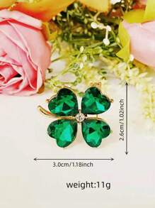 1pc Elegant Green Lucky Clover Alloy Crystal Leaf Pin Brooch, Fashion Clothing Accessory Dress Accessories Pin For Clothes Bag Charm School Office Accessories Shirts Jacket Jewelry Halloween Clothes Pin Funny Cute Teacher Gifts00 Costume Accessories Bag Charms - Four Leaf Clover - View 13