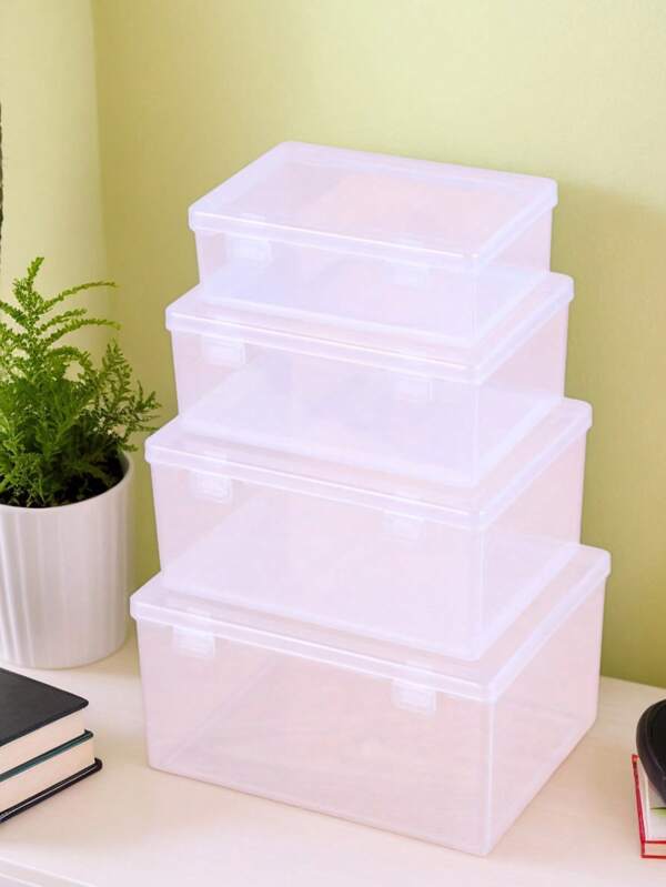1pc Transparante gesp open opbergdoos, draagbare bureau organizer box voor kleine items, stof- en vuilbestendig