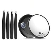 放大镜和镊子套装 - 10X、20X、30X 可选，3.5 英寸圆形带双吸盘，便携式高清镜子，用于眉毛镊子和旅行使用、化妆、便宜、房间装饰、梳妆台、旅行、卧室、化妆配件、镜子、梳妆镜、迷你镜、小镜子、小镜子、手镜
