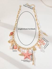1pc Bohemian Style Starfish Pendant Necklace, Summer Beach Vacation - Multicolor - View 3
