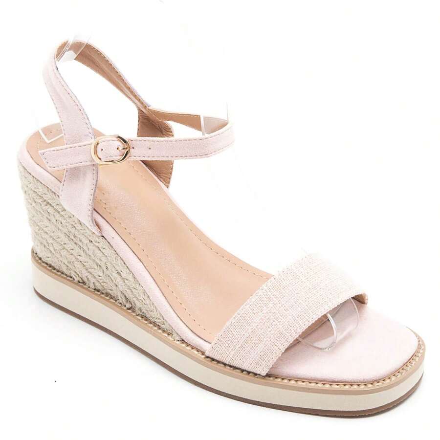 Sandalias de cuña con correa con hebilla y decoración de strass - Rosa - Ver 1