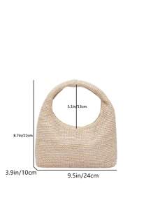 Handwoven Straw Tote Bag, Fashion Woven Crescent Shaped Casual Shoulder Bag, Woven Textured Solid Color Large Tote Bag, Versatile Commuter Handbag, Vacation Essentials, Perfectly Matching With Beach Accessories Women, Hottest Beach Bags