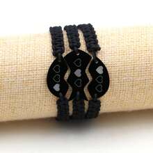 3 PCS Friendship Bracelets For 3 Best Friend Couples With Engraved Stainless Steel Adjustable Handmade Cord Relationship Bracelets For Daughters Family Besties Sisters Granddaughters