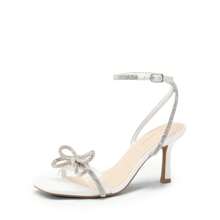 Women Double Bowknots High Heeled Sandal Open Square Toe Ankle Strap Rhinestone Decor Dress Shoes For Wedding Prom Festival Party