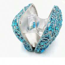 Gold Silver Women Luxury Crown Shaped Crystal Evening Clutch Elegant Rhinestones Party Handbag And Purse ,Crown Crystal Clutch Purse Women Formal Evening Minaudiere Handbags Party Dinner Rhinestone Clutch Bag,Mini - 藍色 - 查看 4