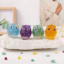1 PIEZA Figura de buho hecha a mano de piedras de cristal natural, adorno de mesa de resina para decoración del hogar, coleccionables y regalos - Búho epoxi - Ver 3