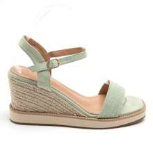 Wedge Sandal With Buckle Strap And Rhinestone Details - Green - View 2