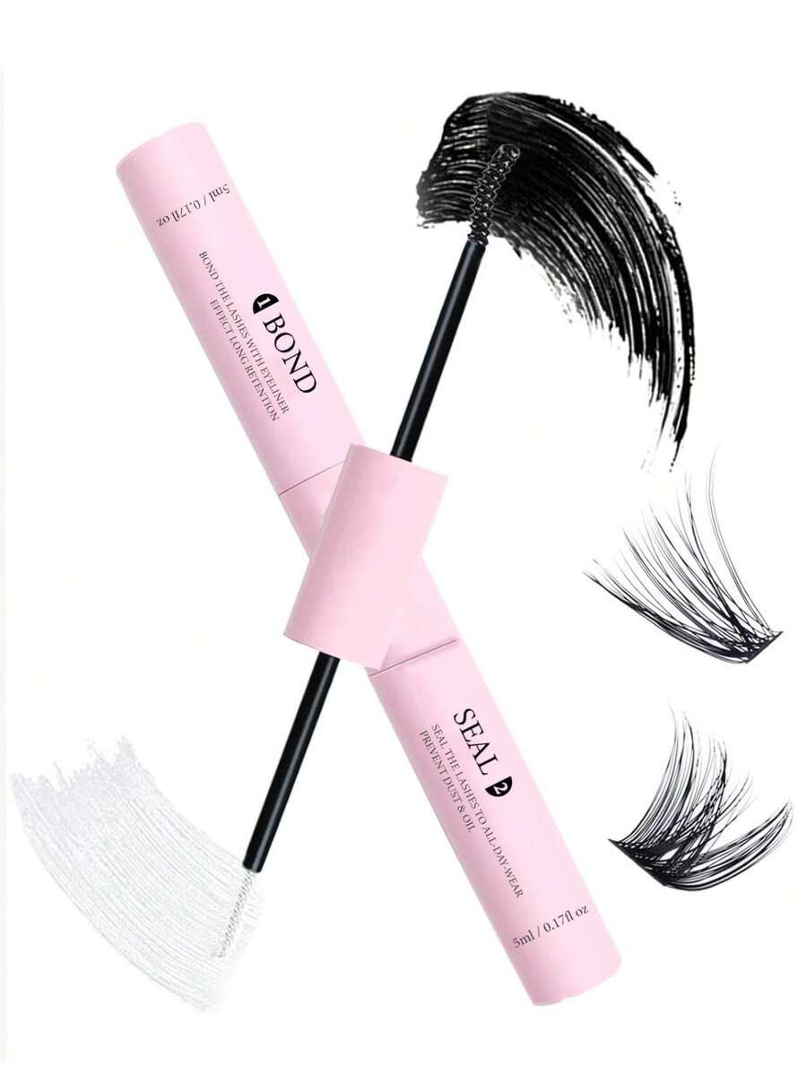 1pc 5ml+5ml Lash Glue Bond And Seal Waterproof Eyelash Glue, Seal +Bond Double Headed Eyelash Glue Strengthening False Eyelashes Makeup - Baby Pink - View 1