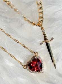 Heart And Sword Necklace Unique Couple Necklaces Silvery Golded Necklace Couple Jewelry Christmas And Valentine's Day Gifts