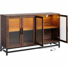 Sideboard Buffet Storage Cabinet, Wood Accent Kitchen Coffee Bar Cabinet With 4 Doors And Adjustable Shelves For Kitchen, Dining Room, Hallway, Living Room - 棕色 - 查看 7