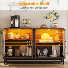 Sideboard Buffet Storage Cabinet, Wood Accent Kitchen Coffee Bar Cabinet With 4 Doors And Adjustable Shelves For Kitchen, Dining Room, Hallway, Living Room - 棕色 - 查看 5