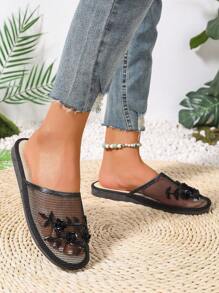 2024 Handmade Beaded Slip-On House Slippers With Mesh Fabric, Two-Way Wear For Indoor Or Outdoor - Black - View 6