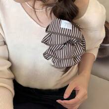 Oversized Simple French Striped Double Layer Hair Scrunchie, Wysokiej jakości materiałowy dodatek do włosów, gumka do włosów z gumką do włosów