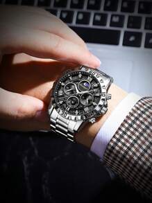 POEDAGAR Sports Men Watch Waterproof Chronograph Men's Watches Luminous Stainless Steel Luxury Watch For Man Quartz +Box,1PC