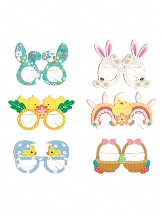 6pcs Easter Rabbit Paper 3D Glasses, Party Decorative Rabbit, Chicken, Carrot, Egg, Paper 3D Glasses Photography Props