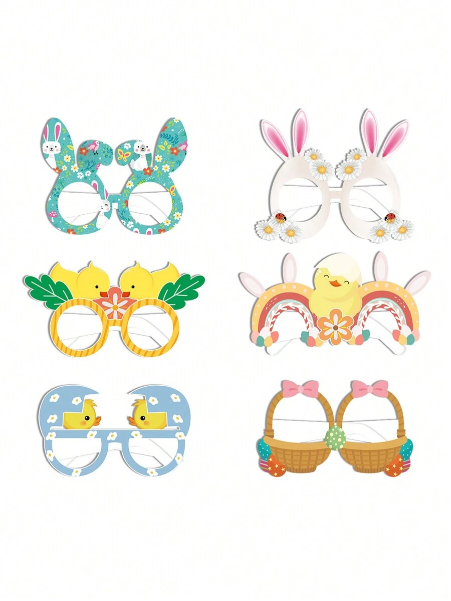 6pcs Easter Rabbit Paper 3D Glasses, Party Decorative Rabbit, Chicken, Carrot, Egg, Paper 3D Glasses Photography Props - Multicolor - View 1