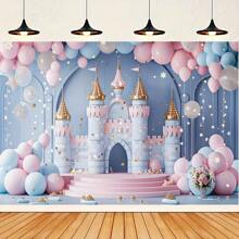 Dream Castle Fairytale Birthday Background, Complete With Pink Balloons And Soft Rainbows, Princess Party Decorations, Fantasy-Themed Photography Banners Suitable For Birthday Celebrations - Multicolor - View 5