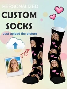 1 Pair Of Customized Crew Socks,Custom Face Socks, Custom Photo Sock, Custom Printed Socks, Personalized Funny Face Socks, Custom Picture Socks, Put Any Face On The Socks, Anniversary Gift, Valentine Gift, Birthday Gift
