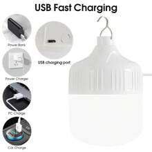 Lámpara portátil recargable por USB para camping al aire libre, luz de emergencia LED de alto poder con gancho, linterna para tiendas de campaña, luz nocturna