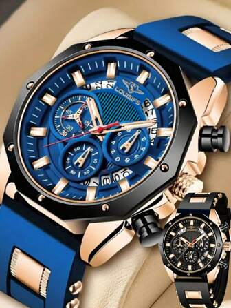 时尚男士手表硅胶运动手表男式石英日期钟防水腕表计时钟男士礼物