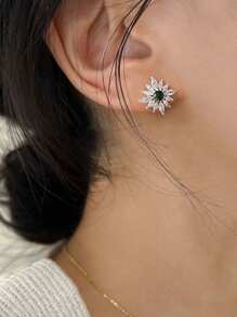 GAGAFEEL A Pair Of Sterling S925 Silver Luxury Elegant Shining Emerald Green Rhombic Zirconia Gold Ear Studs For Women Luxury Fashion Earrings Daily Life Party Jewelry Gift - Silver - View 6