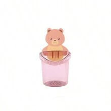 1pc Cartoon Bear Bathroom Organizer Rack, No-Drill Toothbrush Toothpaste Holder Wall Shelf