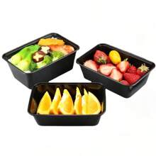 10PCS Plastic Disposable Food Containers Black Take Out Containers With Lid For Salads Sandwiches  Kitchen Fridge Storage Boxes - 白色 - 查看 6