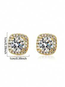 2颗方形立方氧化锆耳钉，男士闪亮钻石耳环 - 彩色 - 查看 6