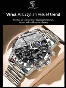 POEDAGAR Sports Men Watch Waterproof Chronograph Men's Watches Luminous Stainless Steel Luxury Watch For Man Quartz +Box,1PC