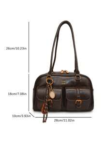 New Bread Knot Pendant Multi-Pocket Pillow Bag, Fashionable Colorful Underarm Bag, Attractive Retro Minimalist High-Quality Women Shoulder Bag, Versatile For Daily, Commute, Shopping, Vintage Style , Office - Coffee Brown - View 8