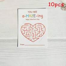 10 pièces Carte labyrinthe de la Saint-Valentin, Cadeau de la Saint-Valentin - Jolie carte de labyrinthe de la Saint-Valentin, étiquette de support de stylo Cadeau d'échange (hors crayons)