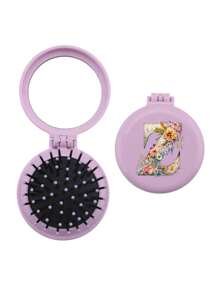 1 pezzo Pettine mini floreale esclusivo per matrimonio con 26 lettere, compatto e portatile, pettine mini con cuscinetto d aria pieghevole per massaggio, specchio incorporato, essenziale per viaggi e campeggio. Indispensabile per il ritorno a scuola e le vacanze - Viola - Visualizzare 13