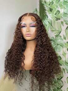4# 巧克力深棕色 13x6 蕾丝前假发，真人发蕾丝前假发分缝最大皮肤融化蕾丝水波卷发假发，180% 密度，卷曲真人发假发返校假发适用于派对、婚礼、日常使用（4#，10-32 英寸） - S4 - 查看 3