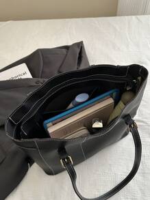 Fashionable Casual Foldable Tote Bag For Women, Large Capacity, Practical For Business, Celebrations, Gifts, Suitable For College Students - Black - View 8