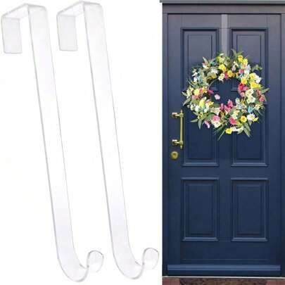 2个12英寸/15英寸透明圣诞花环挂钩，防刮擦，花环门挂，适用于室内/室外装饰，复活节欢迎标牌