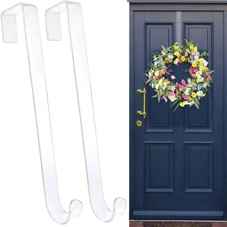 2 piezas de ganchos transparentes de 12"/15" para colgar coronas, colgadores de coronas sin rasguños para decoración de Pascua, letreros de bienvenida para interiores y exteriores